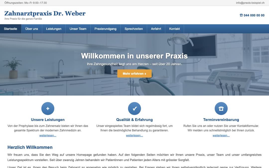 Konzept-Beispiel: veraltete Praxis-Website aus den 2000ern